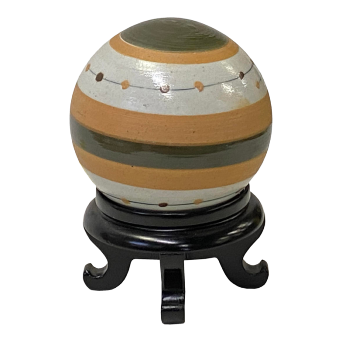 tan beige olive mix color stripe pattern porcelain round ball display art 5079