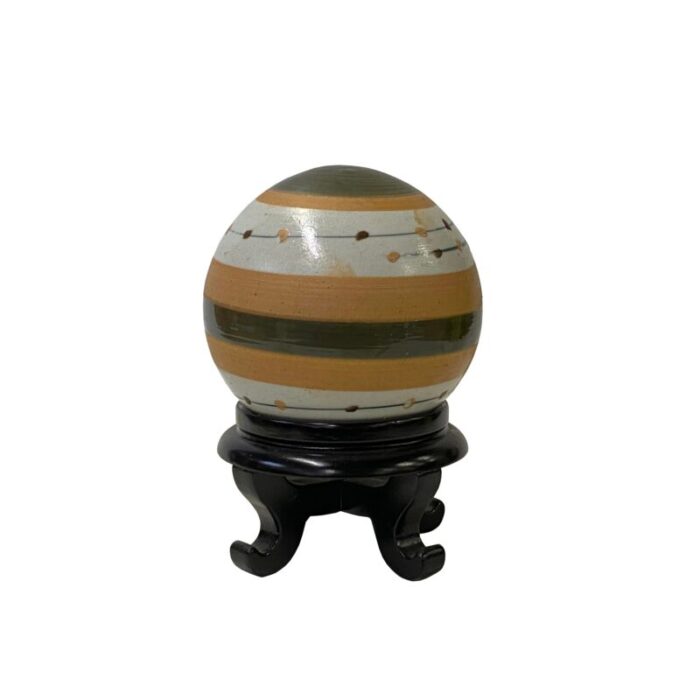 tan beige olive mix color stripe pattern porcelain round ball display art 6908