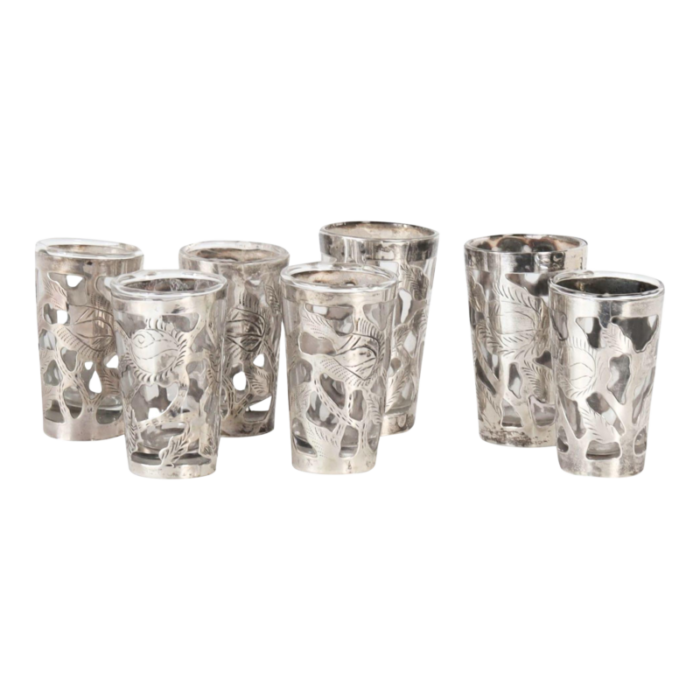 taxco mexican sterling silver overlay shot glasses set of 7 6801