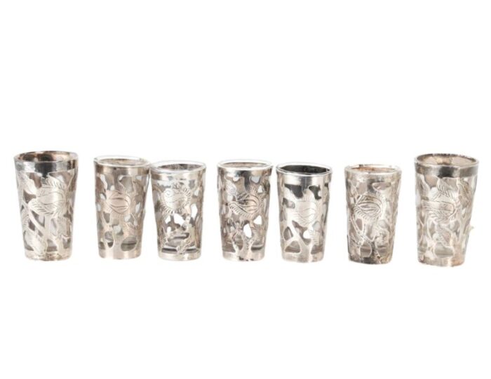 taxco mexican sterling silver overlay shot glasses set of 7 8156