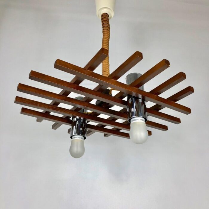 teak ceiling light from esperia italy 1960s 3