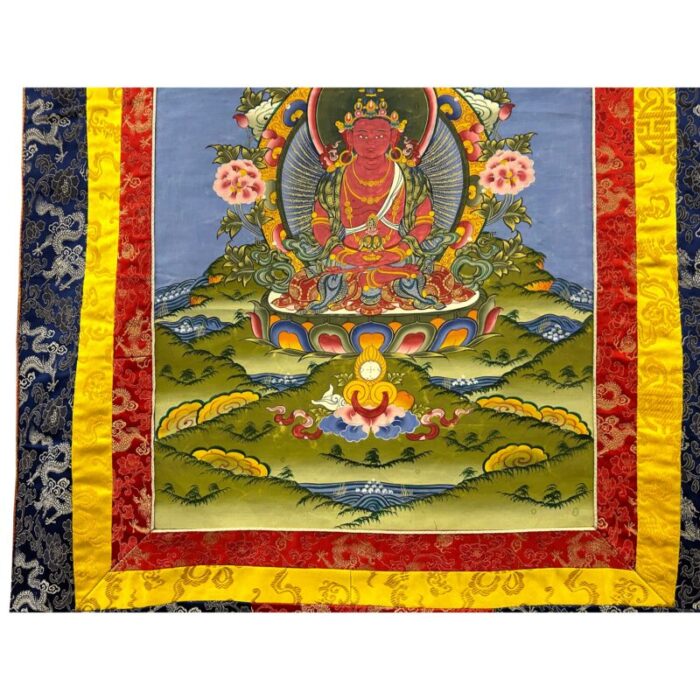 tibetan print fabric trim amitayus buddha art wall scroll thangka 1984