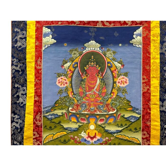 tibetan print fabric trim amitayus buddha art wall scroll thangka 5670