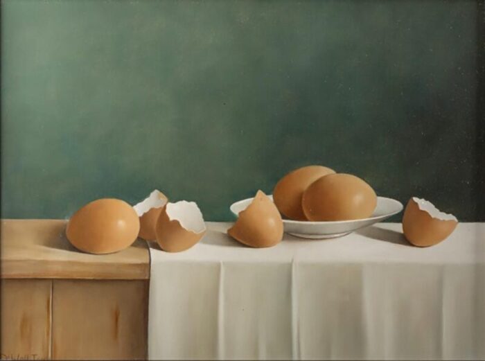 tony de wolf still life with eggs oil on panel 2000s 4862