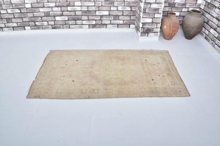 turkish faded wool oushak rug 1960s 5357