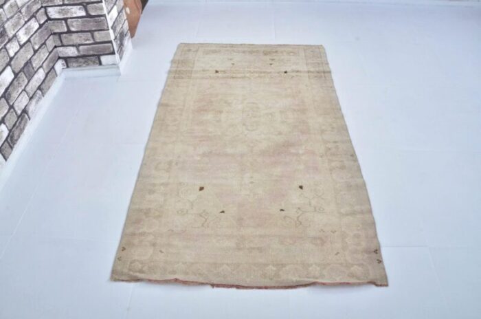 turkish faded wool oushak rug 1960s 5942