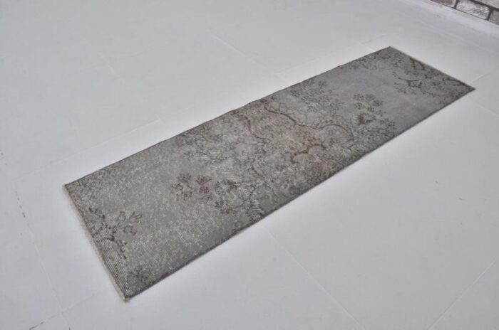 turkish grey handknotted runner rug 1960s 0823