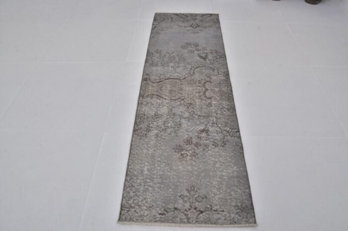 turkish grey handknotted runner rug 1960s 4409