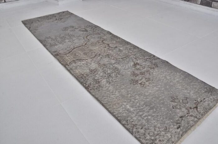 turkish grey handknotted runner rug 1960s 8846