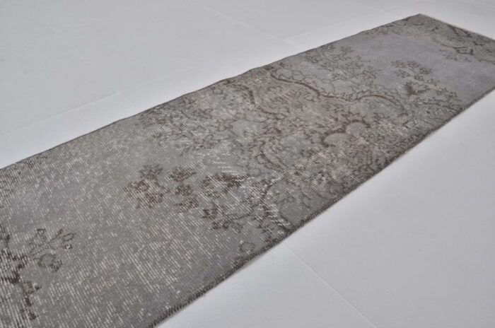 turkish grey handknotted runner rug 1960s 9475