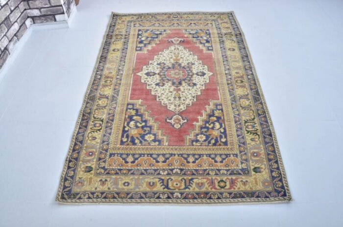 turkish handmade faded wool oushak rug 1960s 2104