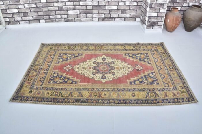 turkish handmade faded wool oushak rug 1960s 2488