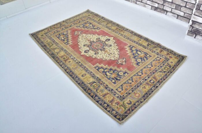 turkish handmade faded wool oushak rug 1960s 3505