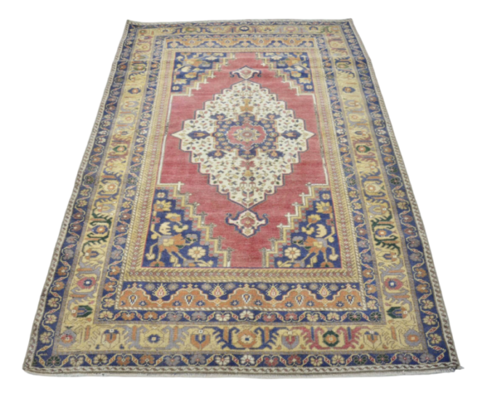 turkish handmade faded wool oushak rug 1960s 5631