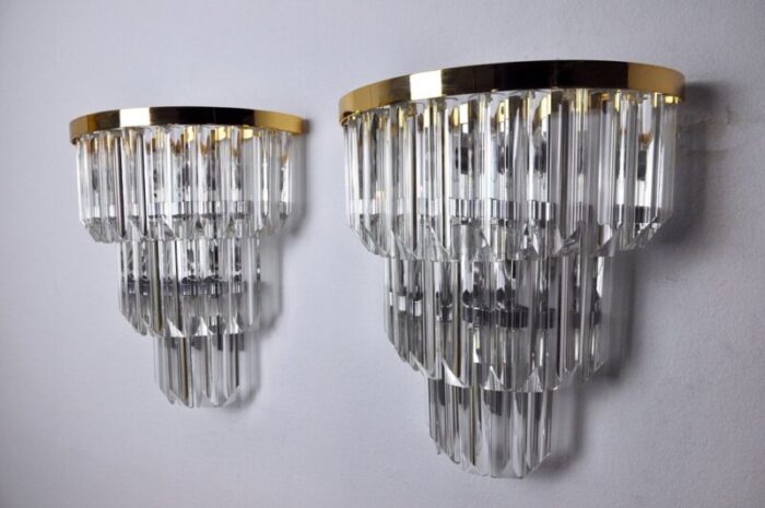 venini glass crystal wall lights 1970 set of 2 3