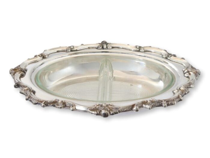 versatile english silver plate serving dish with glass insert 3 pieces 0861