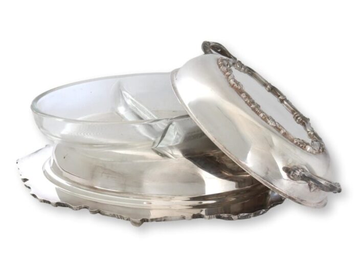 versatile english silver plate serving dish with glass insert 3 pieces 1070