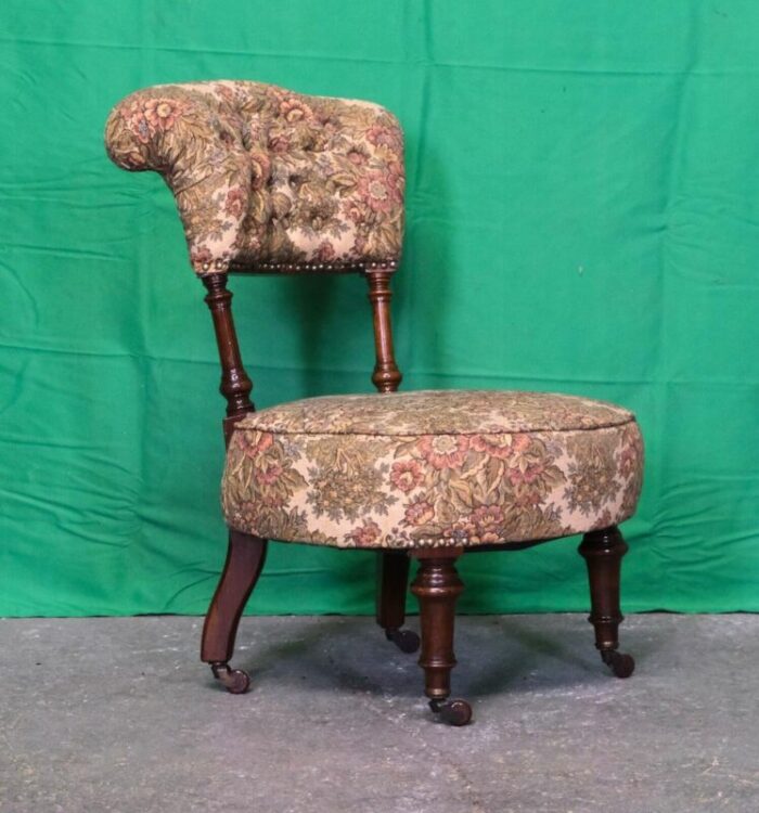 victorian nursing chair with flowers and castors 1890 4072