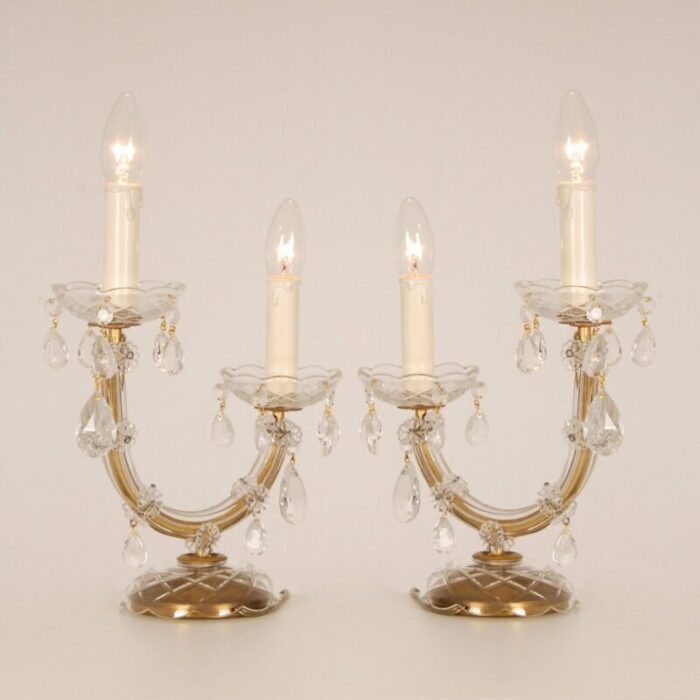 viennese regency style crystal gold brass 2 light maria theresa table lamps set of 2 1