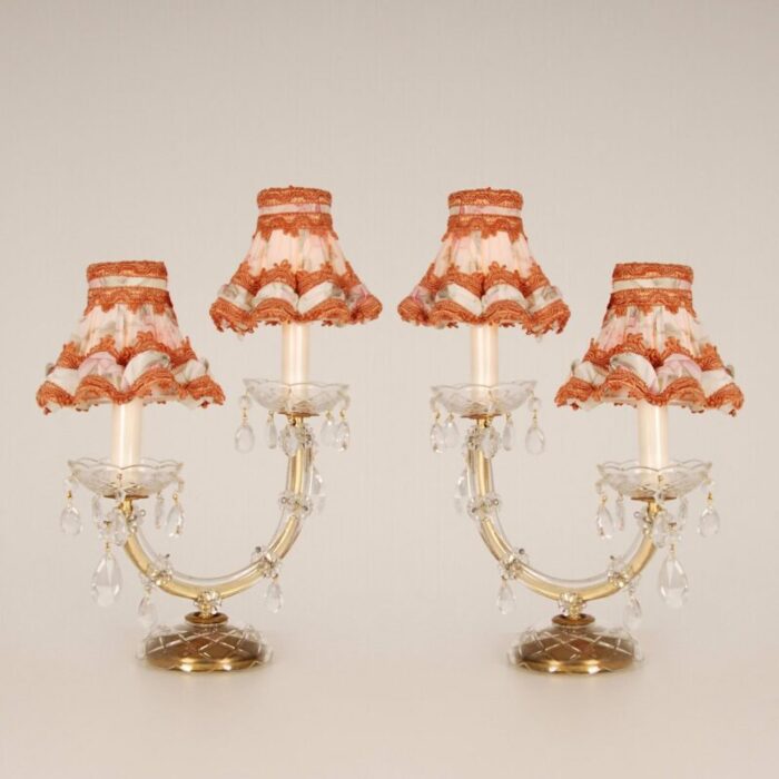 viennese regency style crystal gold brass 2 light maria theresa table lamps set of 2 2