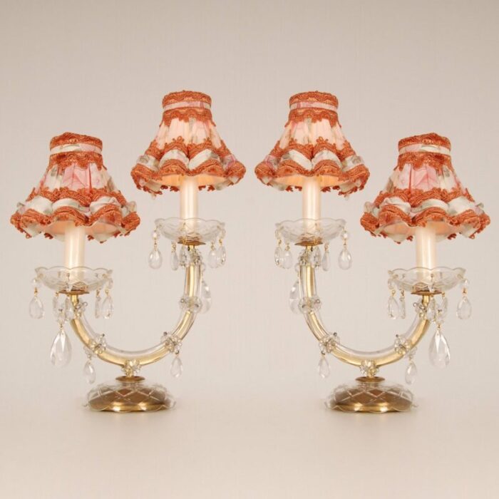 viennese regency style crystal gold brass 2 light maria theresa table lamps set of 2 4