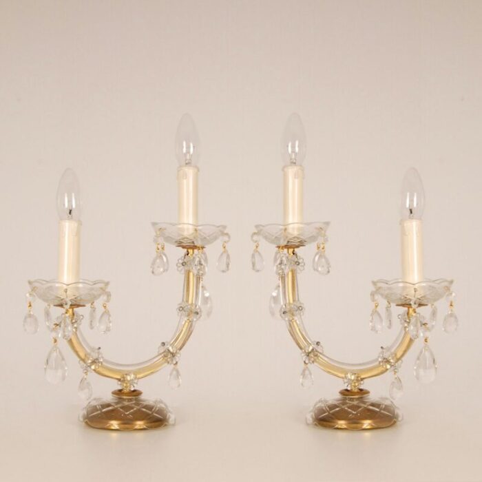 viennese regency style crystal gold brass 2 light maria theresa table lamps set of 2 6