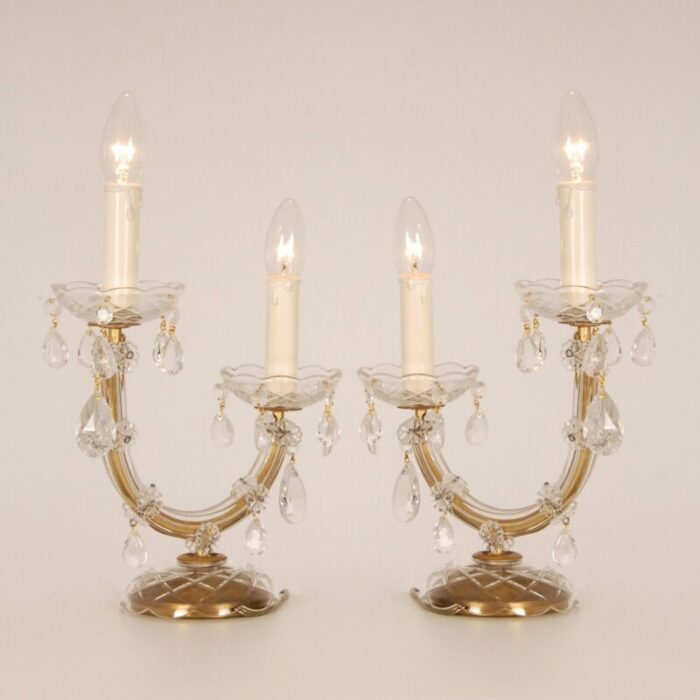 viennese regency style crystal gold brass 2 light maria theresa table lamps set of 2 7