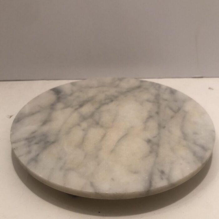 vintage 1960s round marble italian serving platter with brass ball feet 2262