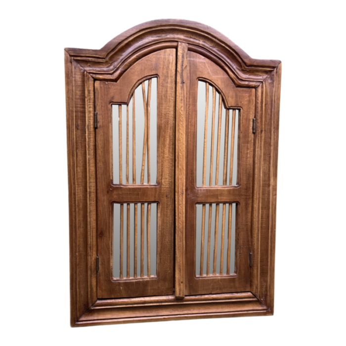 vintage 1970s boho window mirror with bamboo doors 7150