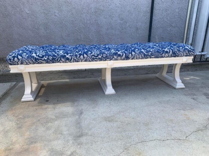 vintage 1970s coastal bench upholstered in ralph lauren 4105