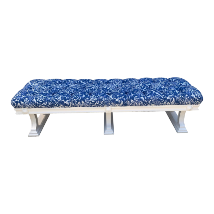 vintage 1970s coastal bench upholstered in ralph lauren 4578