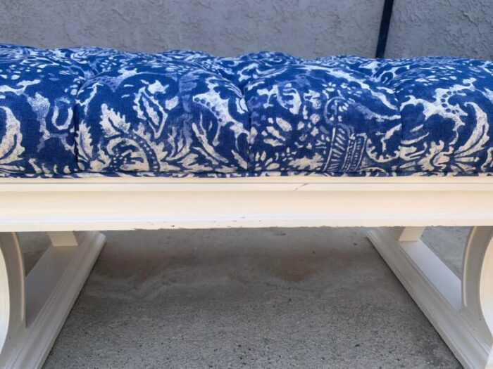 vintage 1970s coastal bench upholstered in ralph lauren 5422