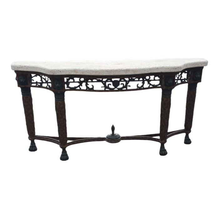 vintage 1980s maitland smith iron and stone lion console table 5615