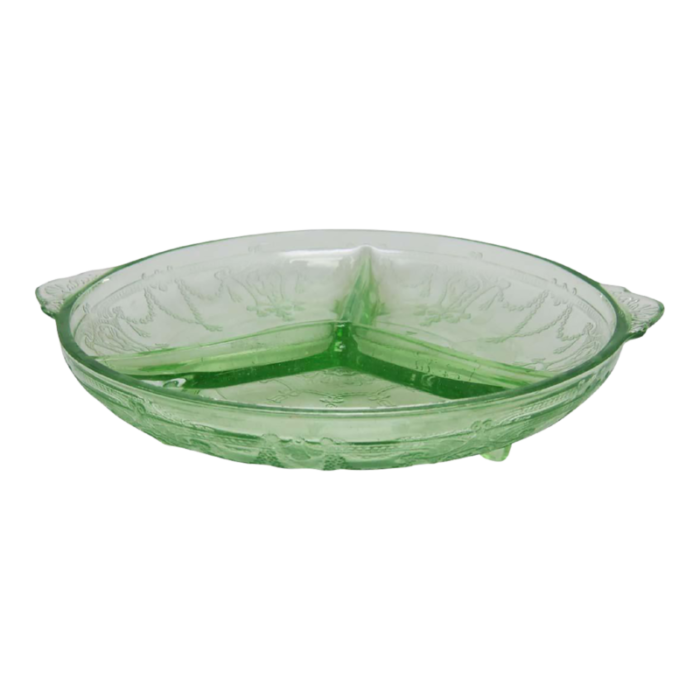 vintage anchor hocking green cameo ballerina relish dish 2919