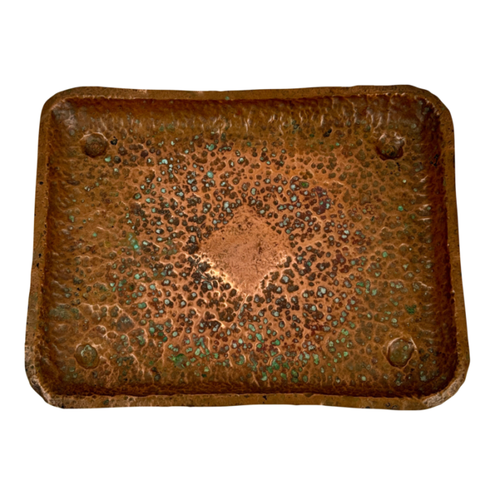 vintage arts and crafts rectangular hand hammered copper tray 8937