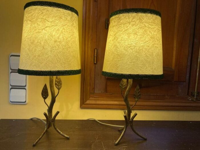 vintage bedside lamps in wrought iron 1950 set of 2 0148