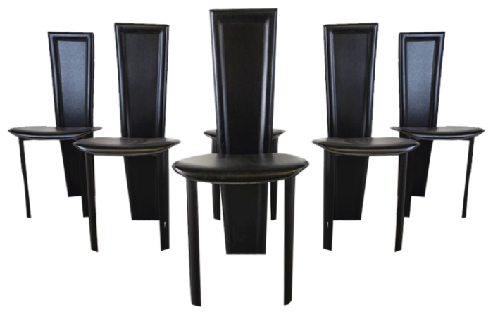 vintage black leather dining chairs set of 6 1980s set of 6 0162