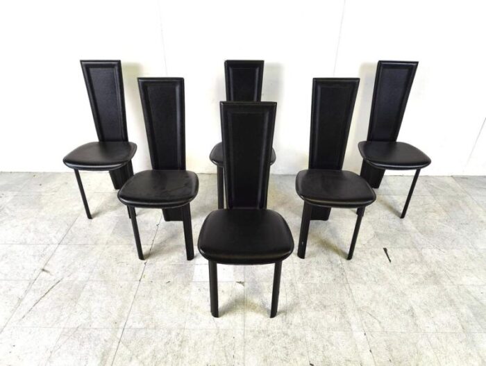 vintage black leather dining chairs set of 6 1980s set of 6 0258