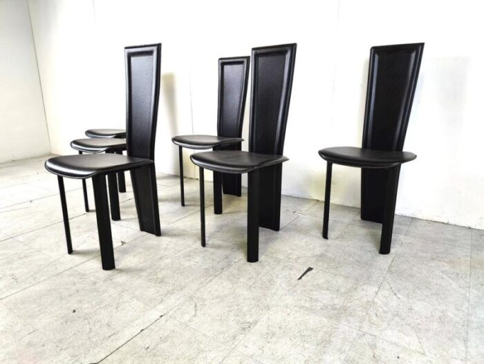 vintage black leather dining chairs set of 6 1980s set of 6 5965