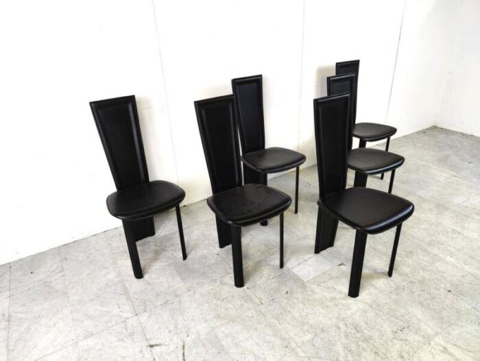 vintage black leather dining chairs set of 6 1980s set of 6 6140