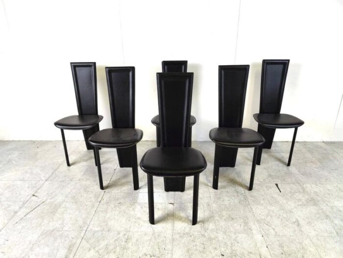 vintage black leather dining chairs set of 6 1980s set of 6 6595