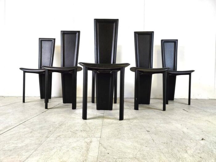 vintage black leather dining chairs set of 6 1980s set of 6 6738