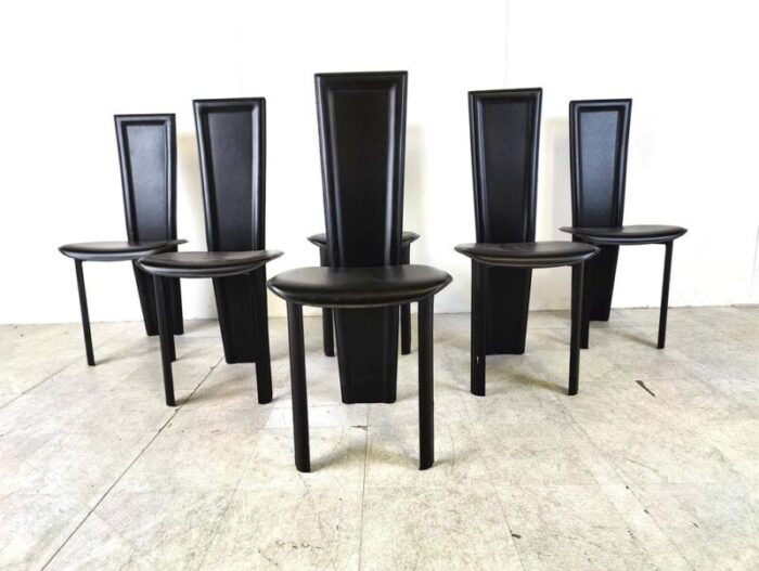 vintage black leather dining chairs set of 6 1980s set of 6 6925