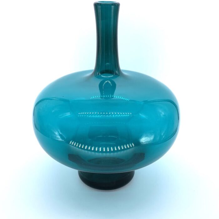 vintage blenko decanter in peacock 1965 designed by joel myers 2834