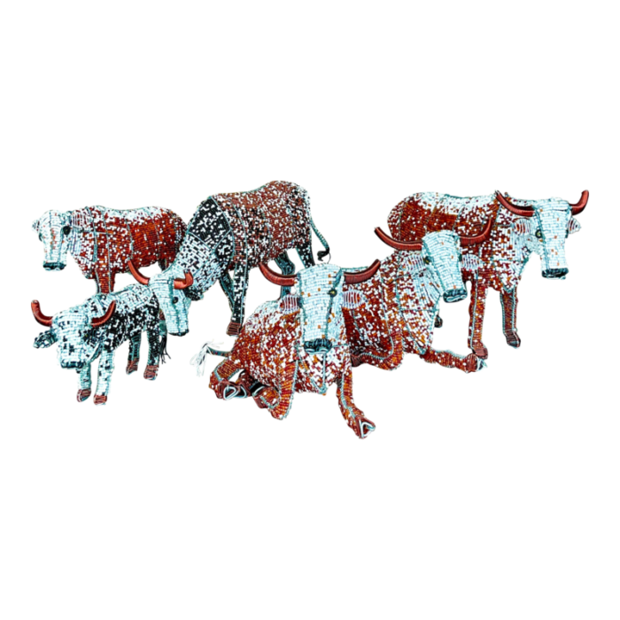 vintage boho beaded nguni cattle set of 6 9800