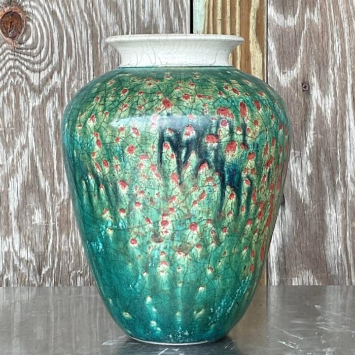 vintage boho drip glaze studio pottery vase 1386