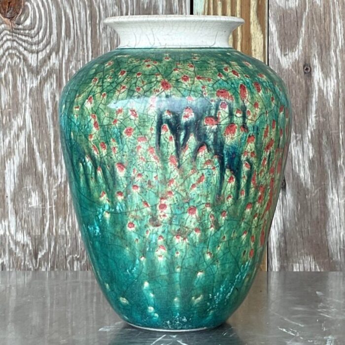 vintage boho drip glaze studio pottery vase 6960