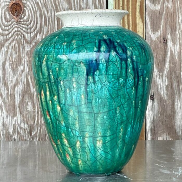 vintage boho drip glaze studio pottery vase 7396