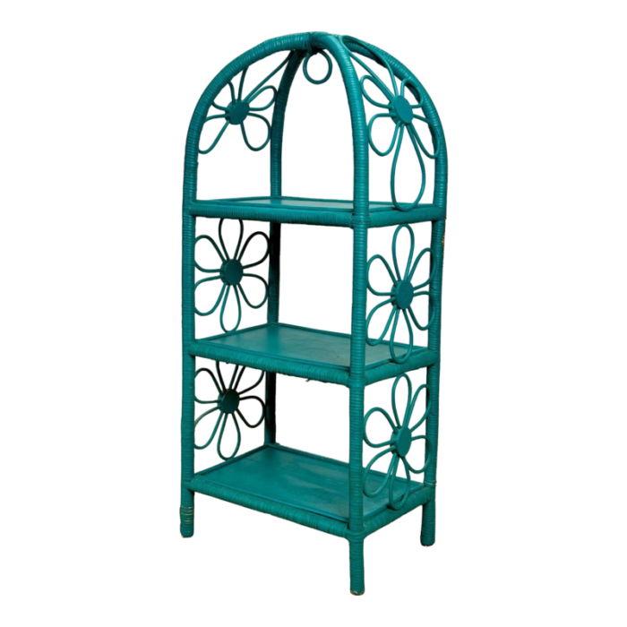 vintage boho turquoise wicker arched etagere plant stand shelf 2695