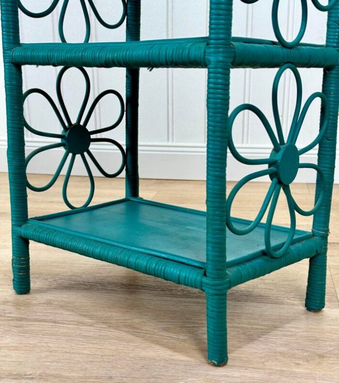 vintage boho turquoise wicker arched etagere plant stand shelf 5892